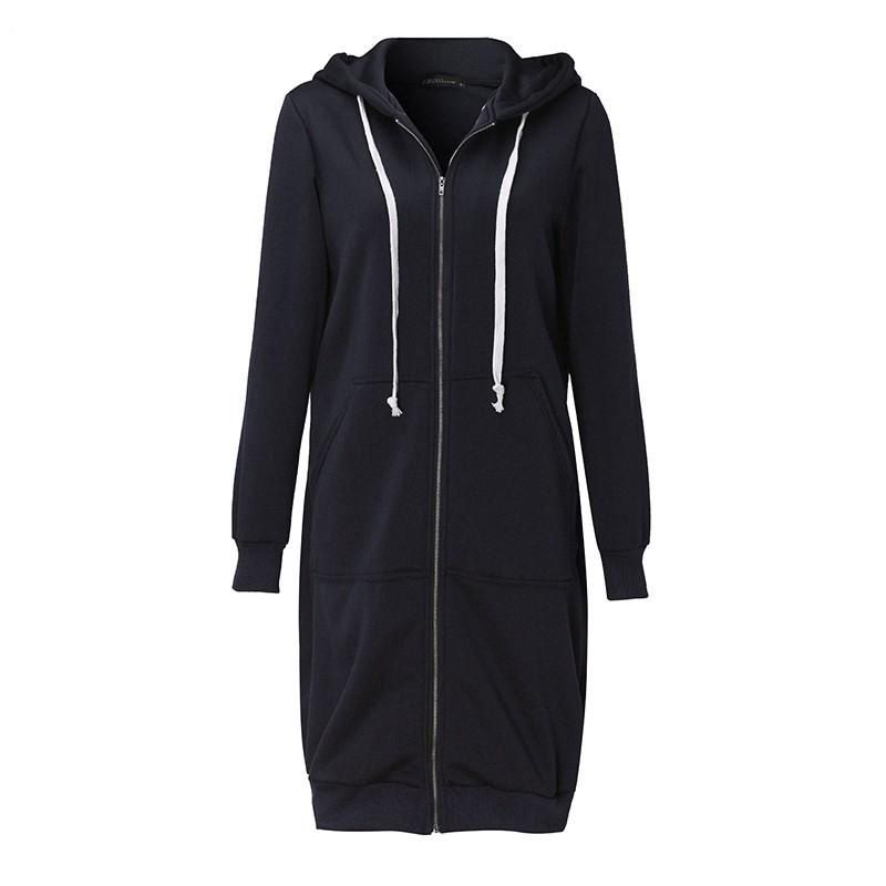 wealther Women Sweatshirt Autumn Casual Plus Size Loose Zipper Long Coat Fashion Pocket Dratring Warm Oversized Female Hoodies