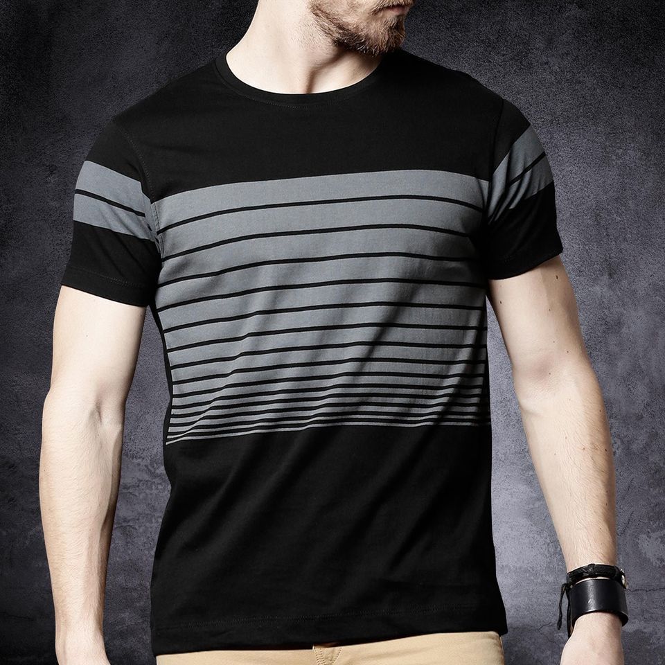 Men`S Cotton Short Sleeve Black Printed T-Shirt By Ponno Khuji - Genji