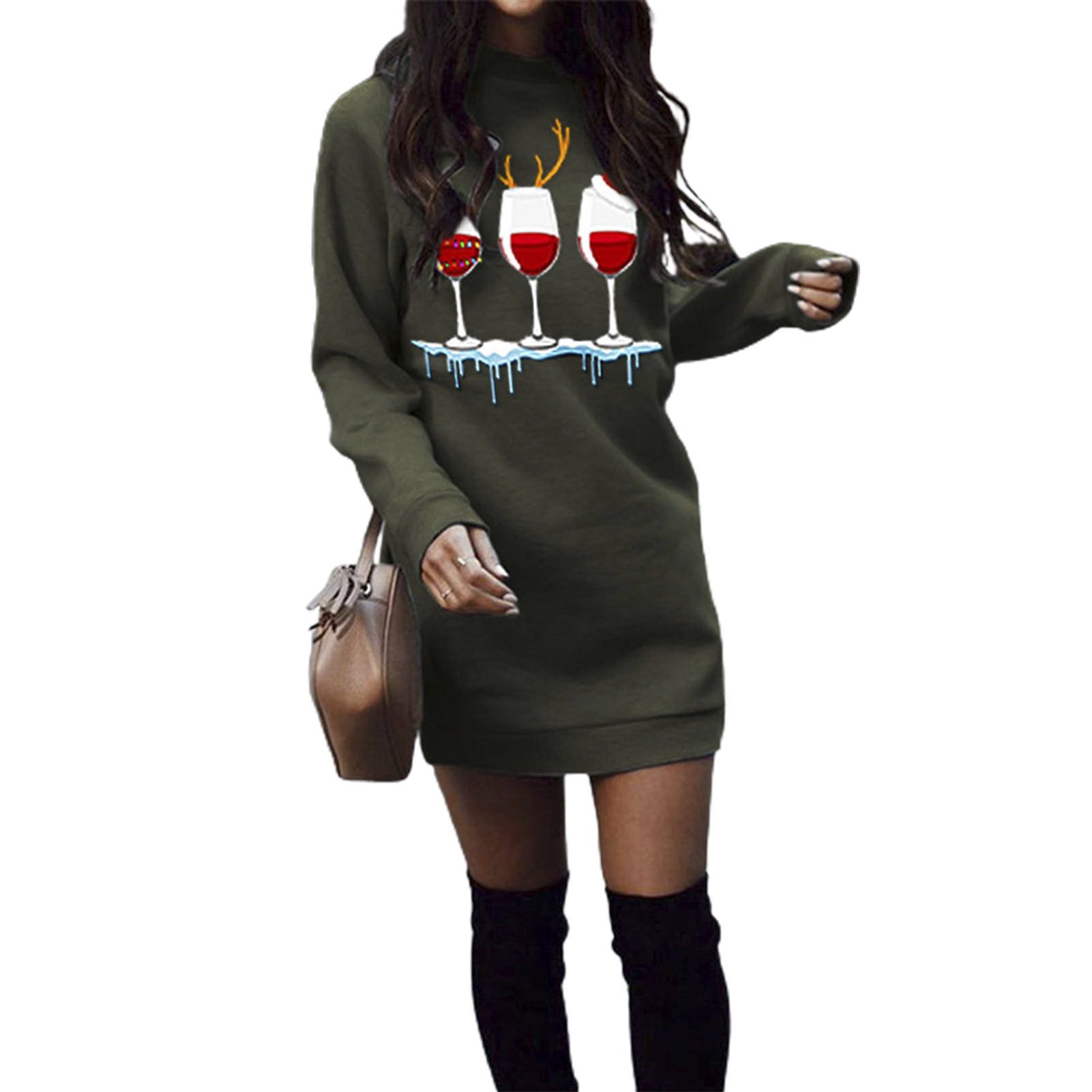 Mini Dress Slim Fit Lady Christmas Print Sweatshirt Dress
