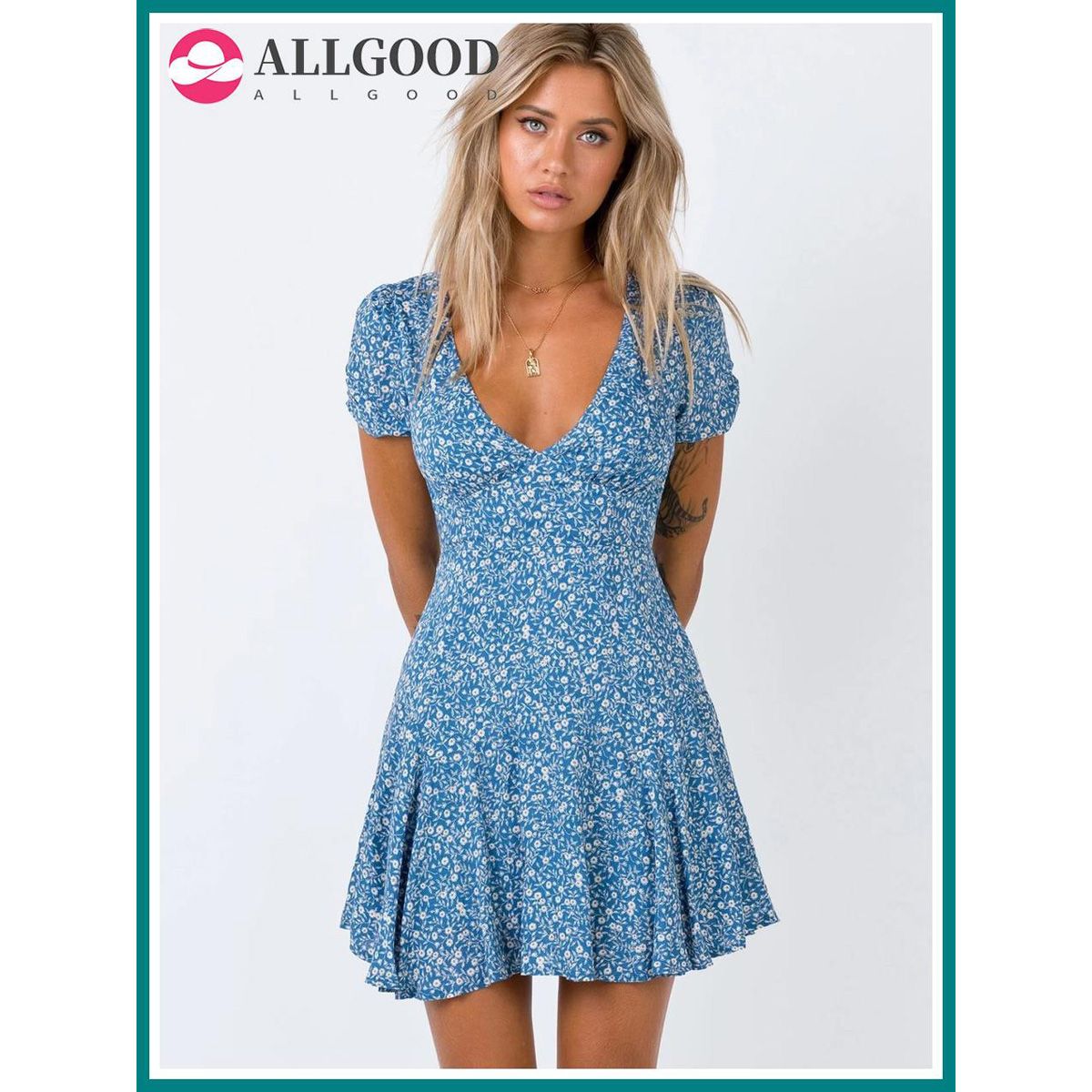 WildPinky Dress Summer  Women Floral Print Blue Beach Dress Boho Ruffles A-line Mini Sundress Elegant Party Dress Vestidos