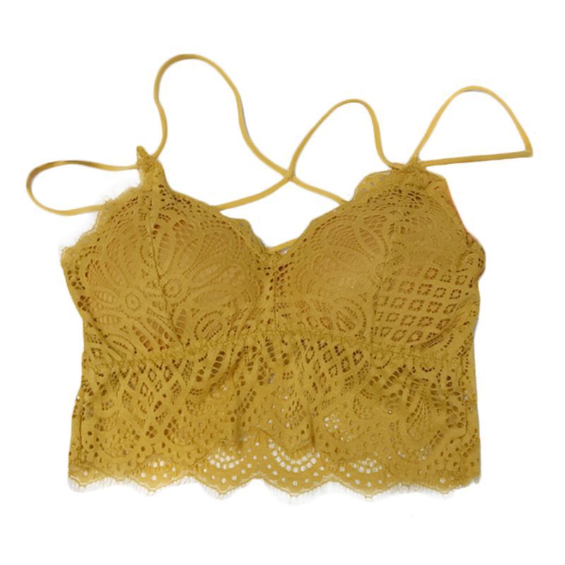 Women Fashion Padded Bralette  Deep V Lace Wireless Bra Summer Crop Top Girls Backless Underwear Lingerie
