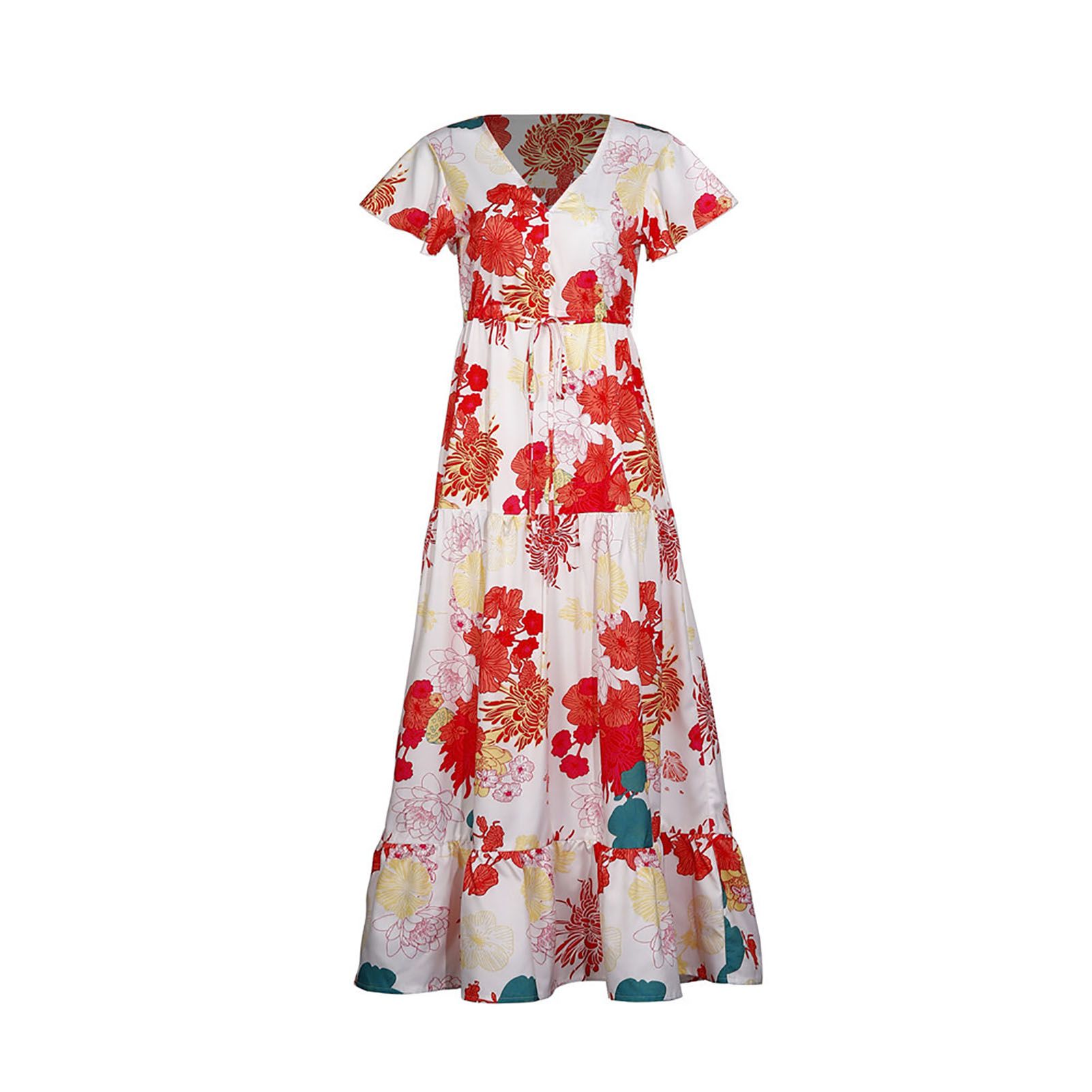 Women Dress V-neck Floral Print Beh Dress