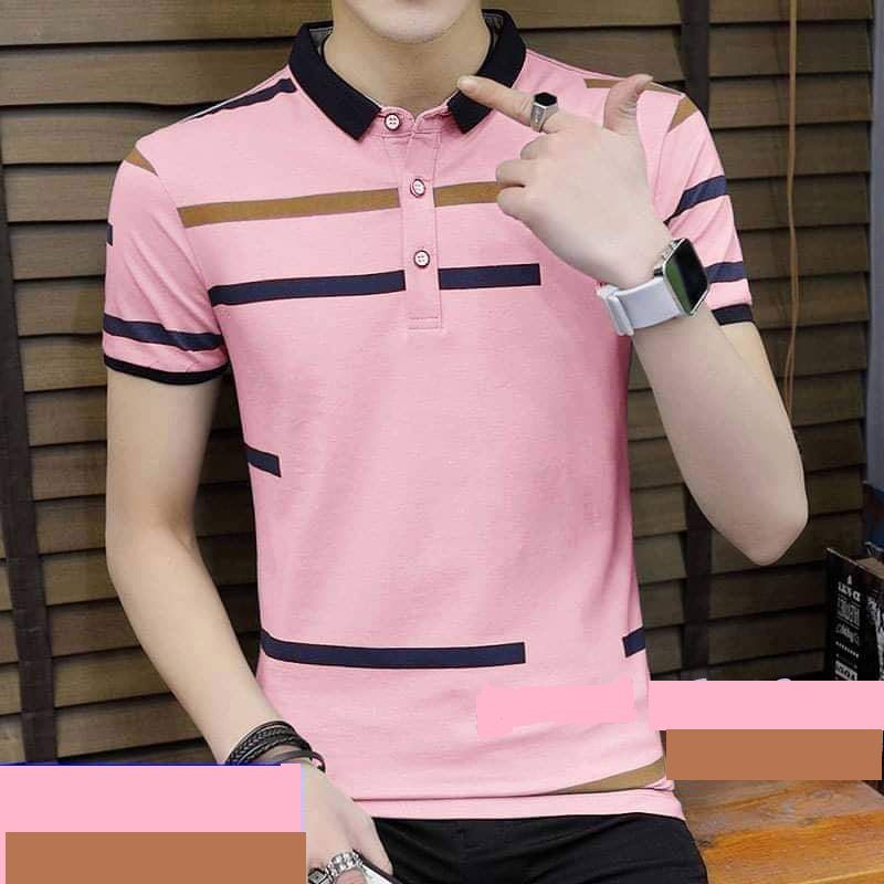 Pink Cotton Polo T Shirt For Man - Polo T Shirt For Men - Polo T Shirt