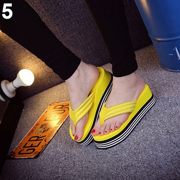 Women Strip Heel Wedge Summer Sandals Flip Flops Beach Toe Post Shoes Slippers