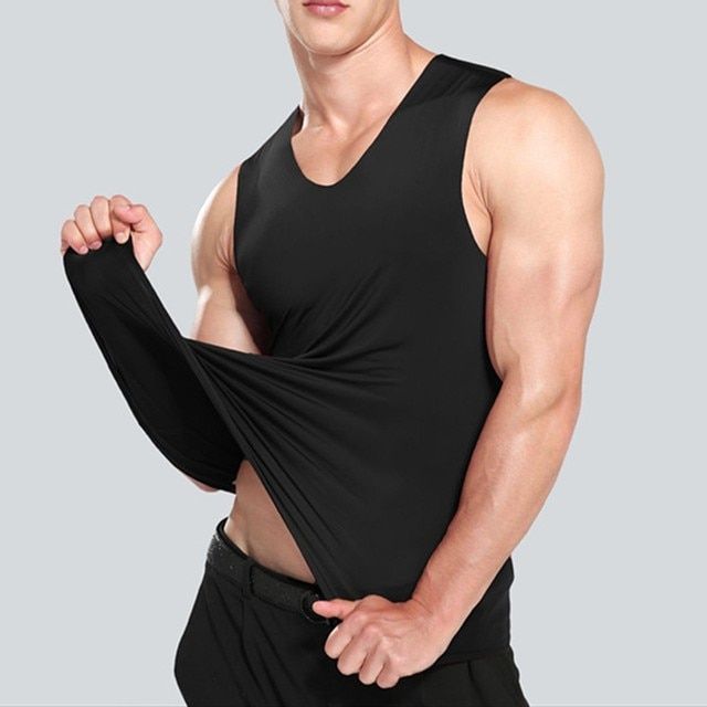 No Trace Men Vest TaTops Underwear For Mens Undershirt Transparent Shirts Male Bodyshaper Fitness V-Neck Thin Sleeveless 4XL