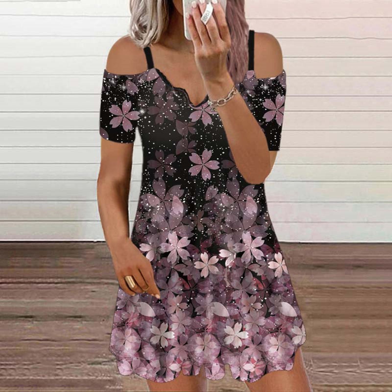 Short Dress Off Shoulder Sweet Blossom Pattern Girls Dress