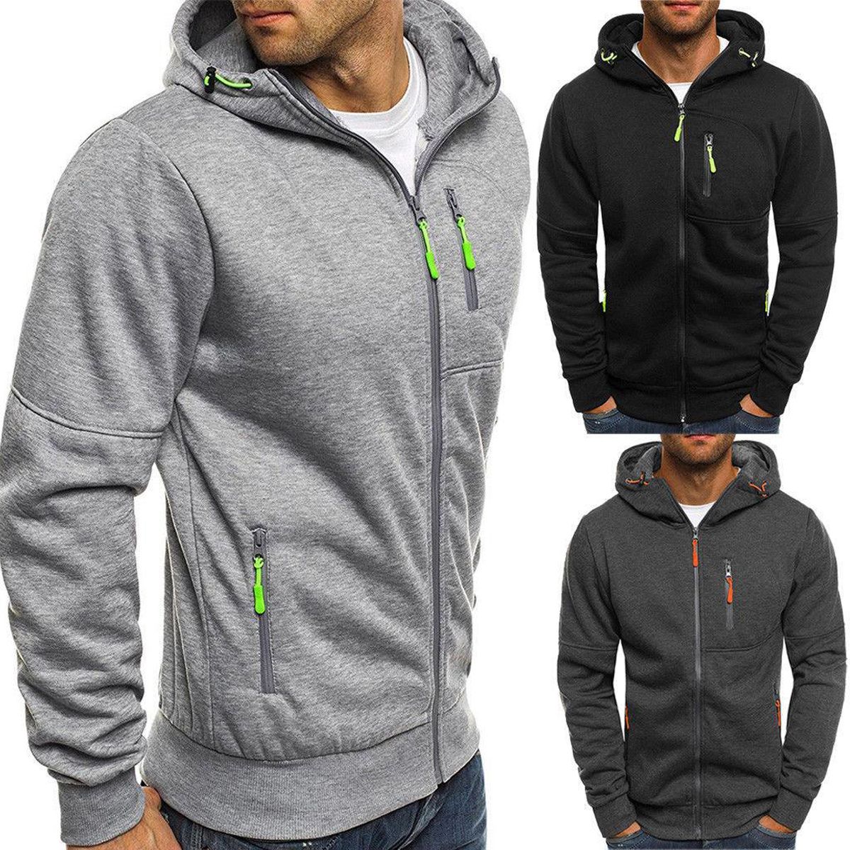 Men's Winter Hoodies Slim Fit Hooded Sweatshirt Outwear Sweater Warm Coat Jacket