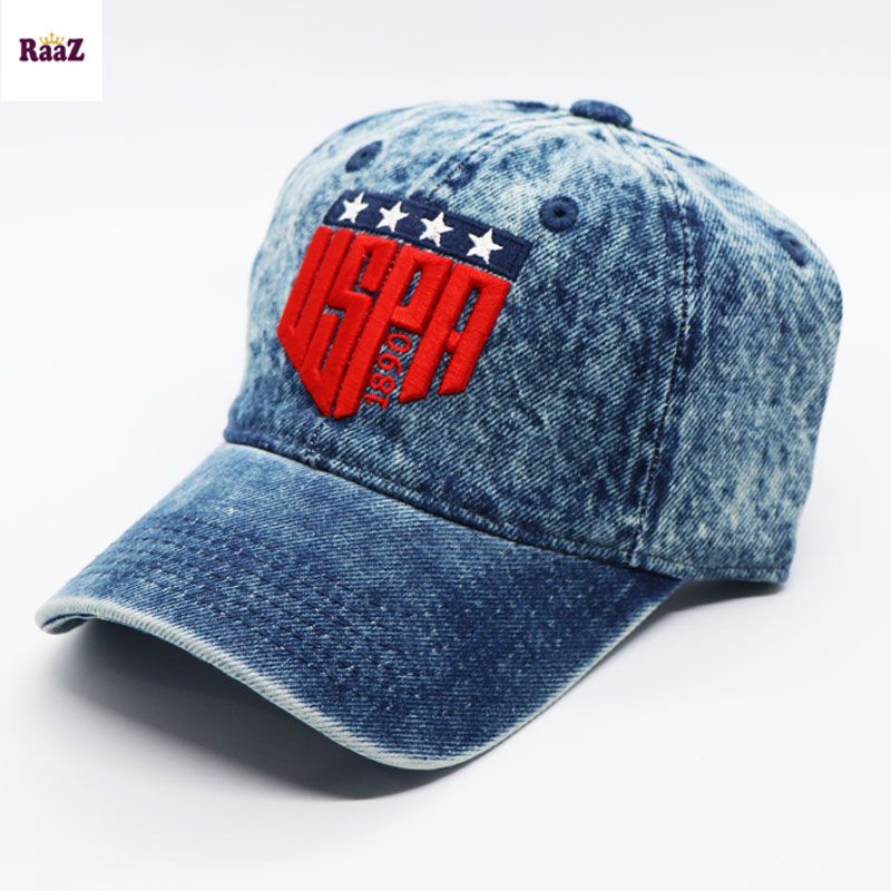 Red USPA 3D Embroidery Logo Denim Curved Cap