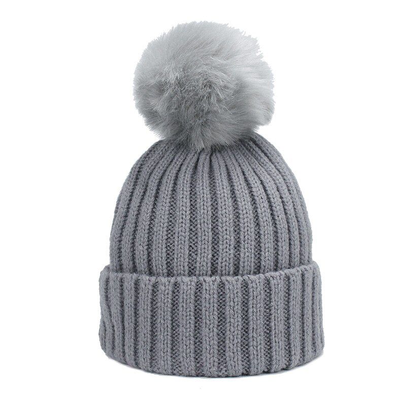 Faux Fur Pompom Hat Winter kid Hats Skullies Beanies Warm Elasticity Knit Beanie Hats Children Pom Pom Hats Girls Boy
