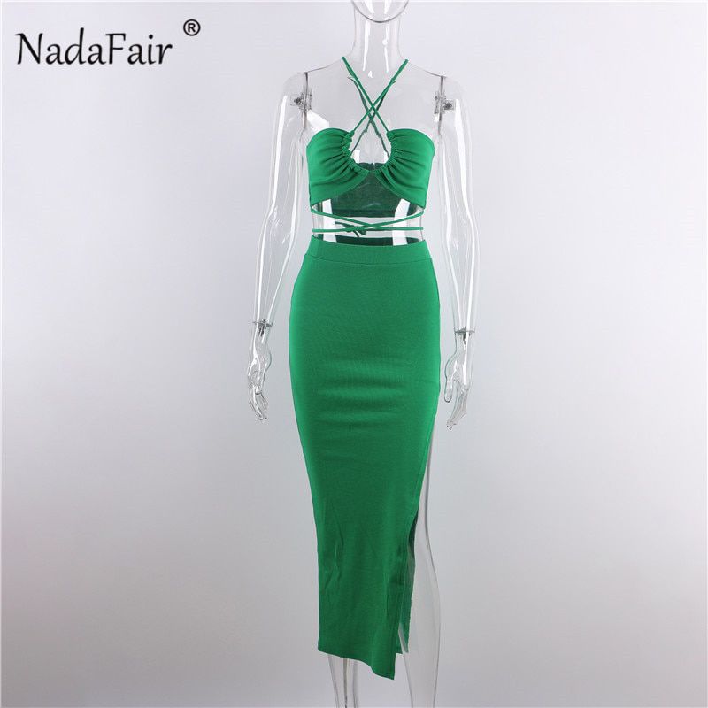 Bodycon Dress Sets Night Club Party Outfit Women 2Piece Set Strapless Crop Top Summer Maxi Dress Skirts Suits