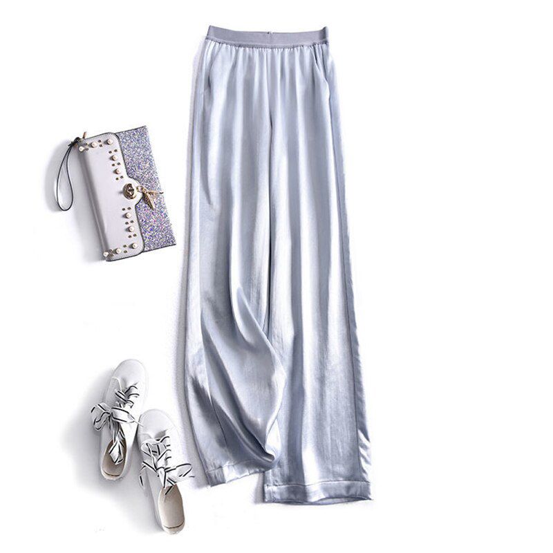 Wide leg pants, high waist, acetate fiber silky draped straight-leg pants, women's spring and summer thin loose casual trousers