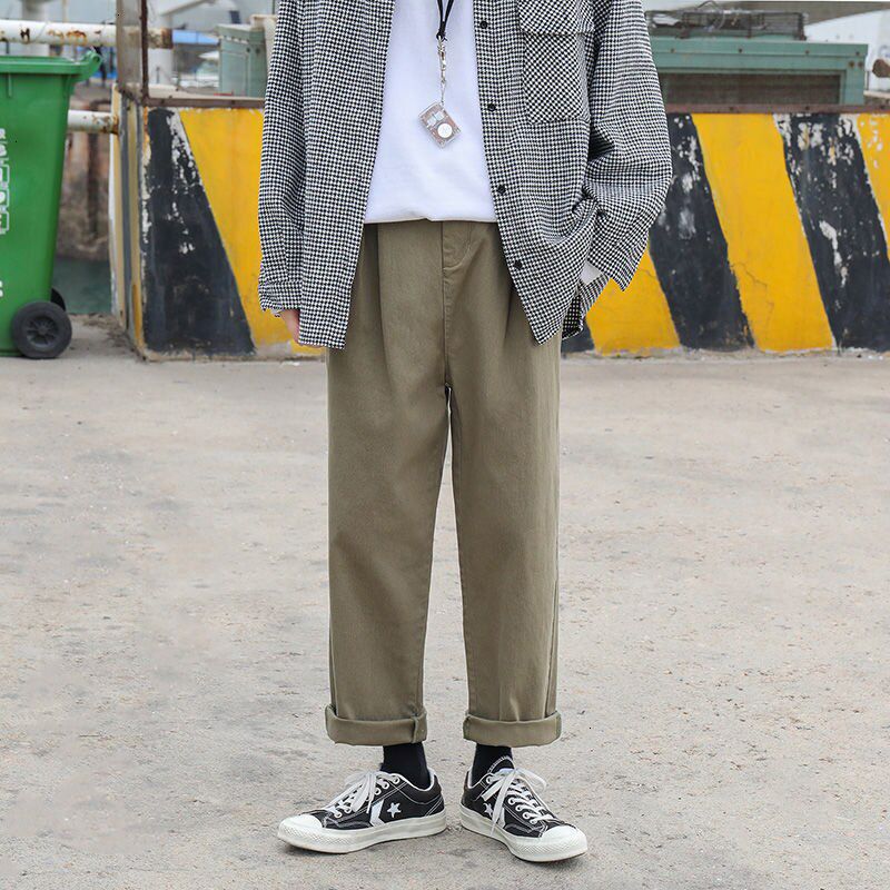 Solid Color Men's Harem Pants Korean Men Casual Straight Pants Harajuku Man Cotton Trousers 3XL