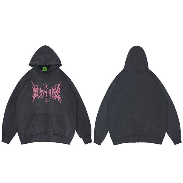 Hop Washed Hoodie Streetwear Sweatshirt Star Print Hooded Pullover Men Harajuku Cotton Casual Autumn Sweat Shirt Grey