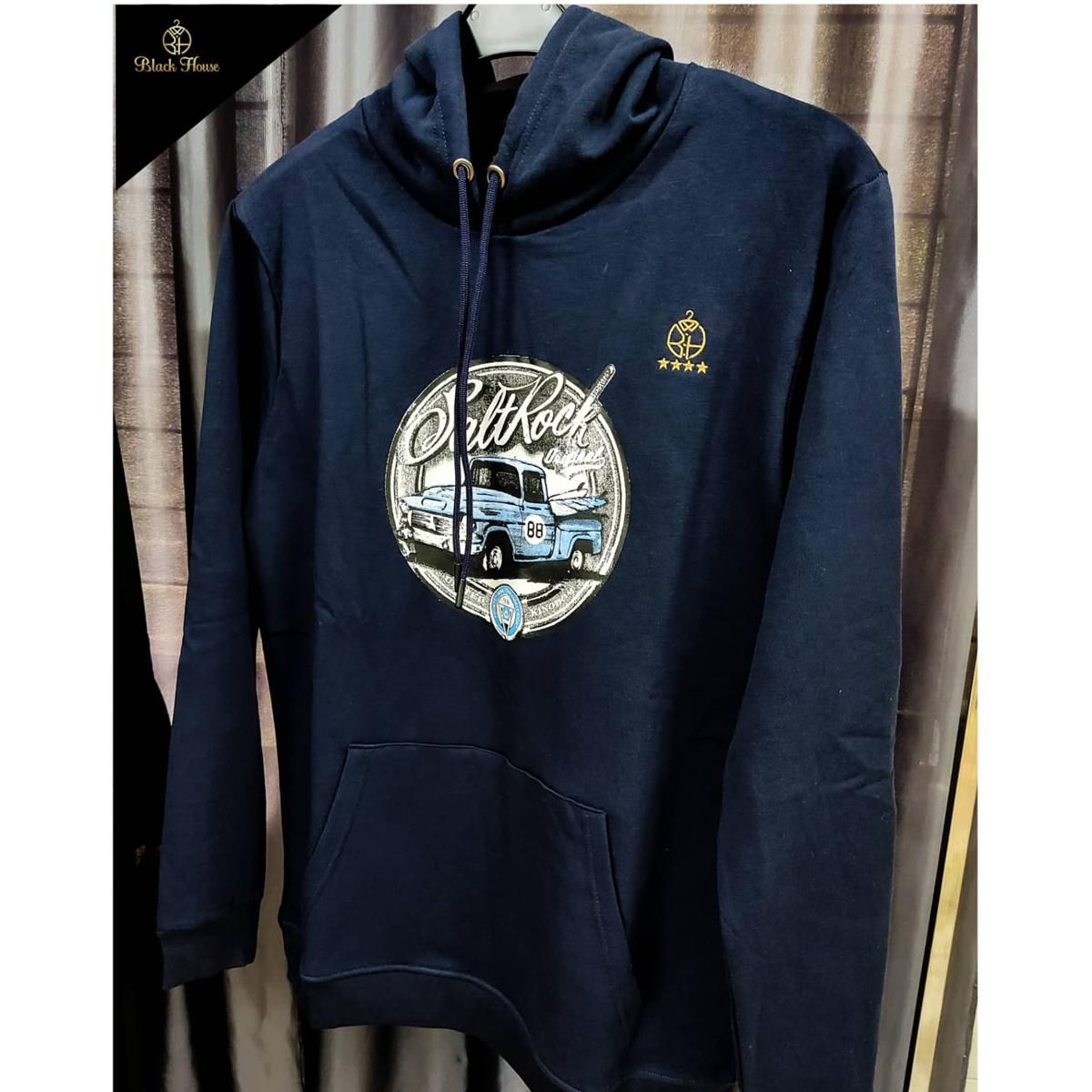 Premium Cotton Hoodie Print for Men Navy Blue Color