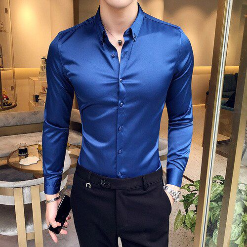 2021 new men's high-end brand fashion business casual solid color cuff embroidery long-sleeved shirt mens slim dress shirt S-5XL