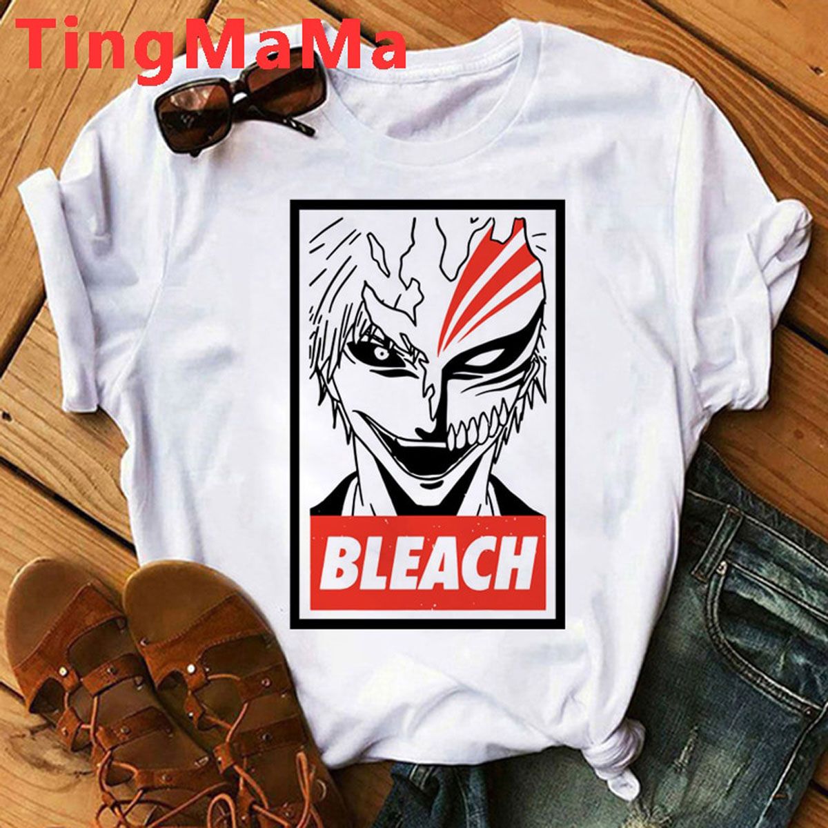 Jnese Anime Bleach T Shirt Men Kawaii Kurosaki Ichigo Graphic Tees Funny Harajuku Cartoon ZaKenpachi T-shirts Male