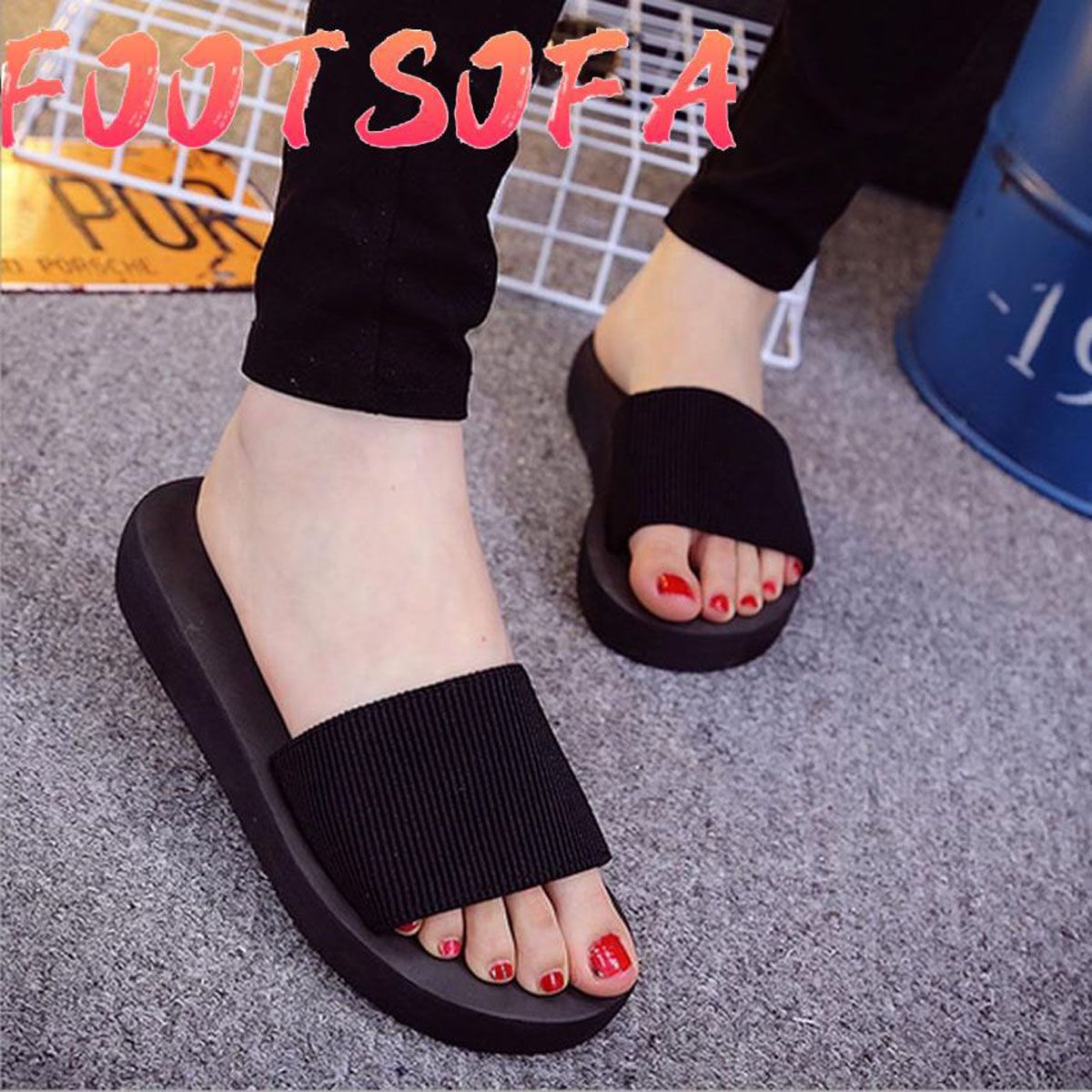 Non-slip sponge cake flat wedge with bow elastic band one word sandals casual all-match beach shoes home indoor shoes