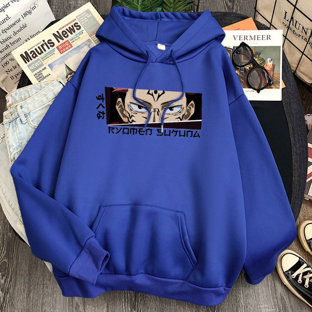 Jujutsu Kaisen Print Hoodies Man Anime Ryomen Sukuna Harajuku Fleece Sweatshirts Hoody Autumn Spring Pockets Hooded Streetwear