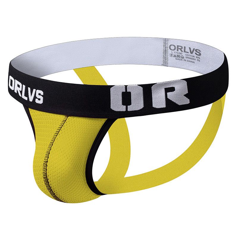 ORLVS Mens Panties Cotton Sexy Jockstrap Men's Briefs Slip Homme Gay Underpants Men Thongs string Cueca U Pouch