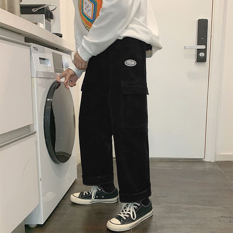 KAPMENTS Vintage Men Corduroycket Baggy Cargo Pants Joggers Mens Japanese Streetwear Wide Leg Pants Male Korean Trousers