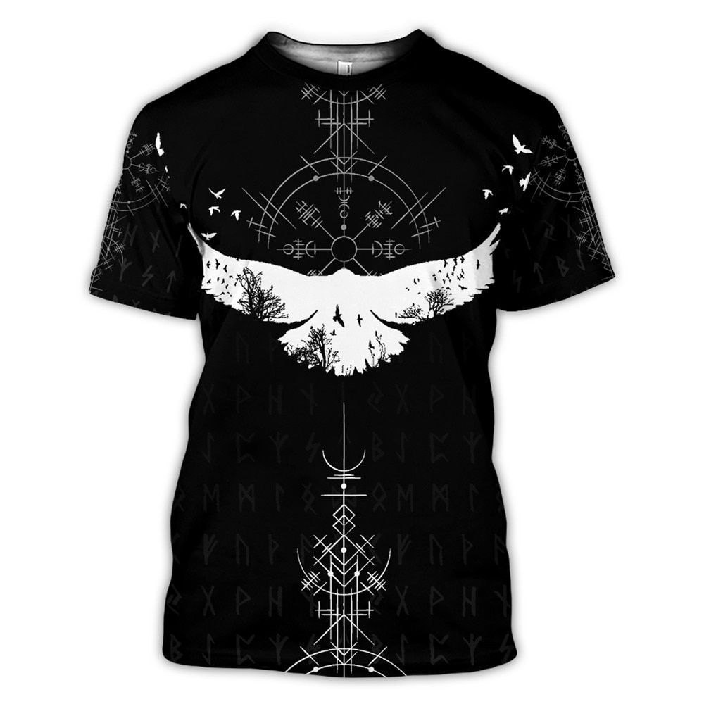 Viking symbol printed T-shirt men's summer short-sleeved Harajuku T-shirt men's street -hop uniT-shirt top 01