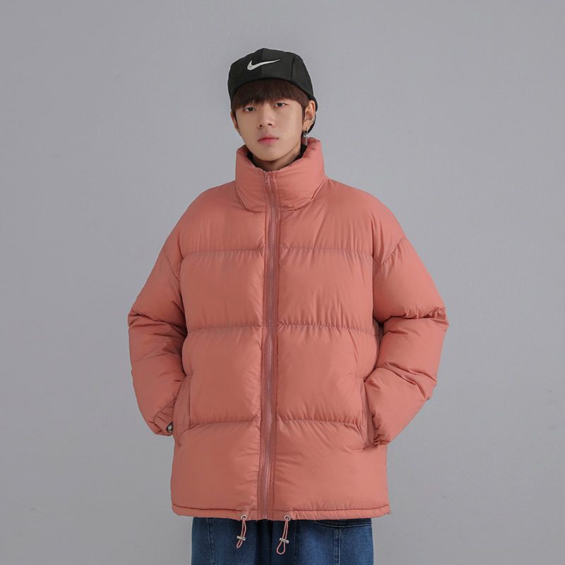 StuKorean Winter Warm Cotton Padded Jacket Men'S Casual Thickened Bread Handsome Stand Collar Pure Color Coat Boy