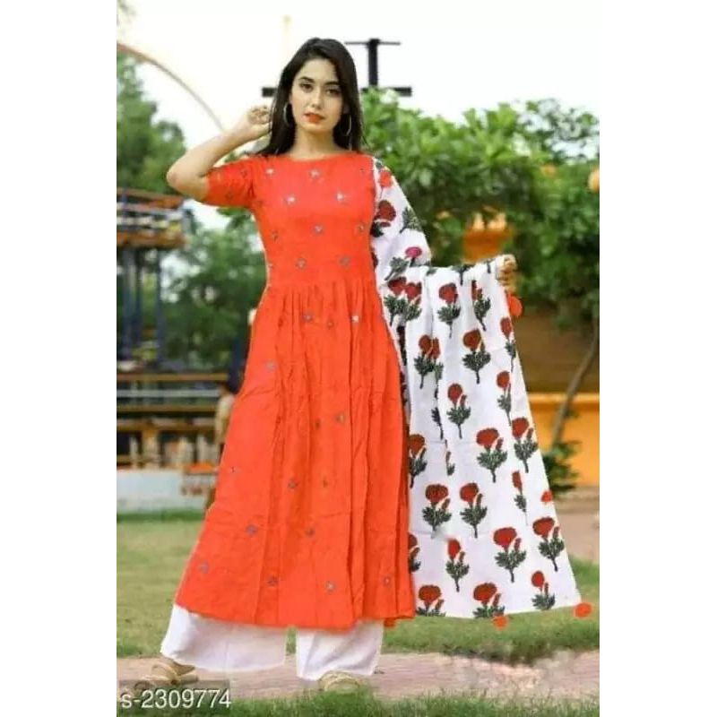 New Unstitched Cotton Printed and Glass work Free Size Exclusive Designer Kurti Salwar Kameez Three piece For women