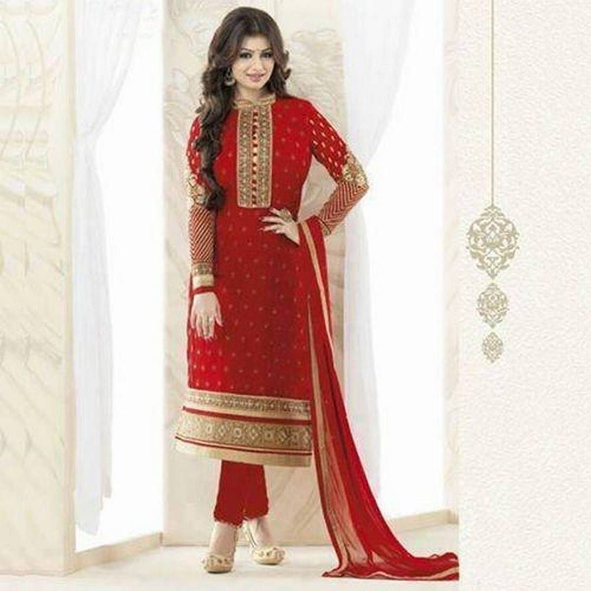 Unstitched Red Georgette Salwar Kameez for Women