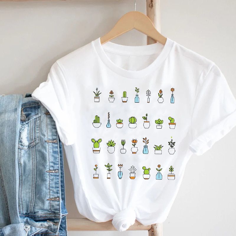 Women Printing Floral Flower 90s Cartoon Ladies Streetwear Style Fashion Clothes Print Tee Top Tshirt Female Graphic T-shirt