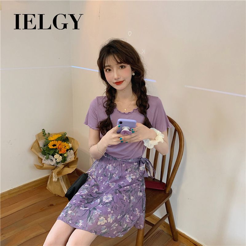 IELGY summer Korean Slim was thin and versatile short paragraph fungus basic short-sleeved T-shirt tops female ins