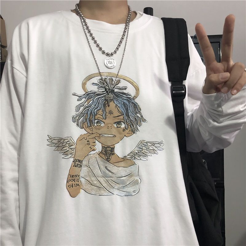 Men Long Sleeve T-shirts Cartoon Printed Leisure Chic Streetwear Tshirt Teens Harajuku Plus Size Tees Couples Mens Retro Hot