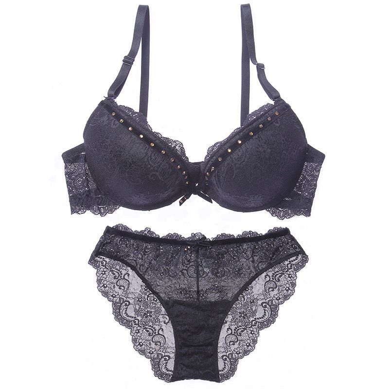 Lilymoda   Lace Bras for Deep-V Brassiere  Solid Color Bralette Super Luxury Lace Push Up Brassiere Girl B C Cup