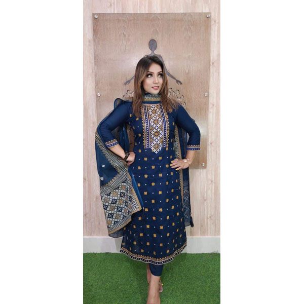 Unstitched Screen Print Exclusive Design High quality fabric, stylish design, and comfortable salwar Kamiz {Three Piece}