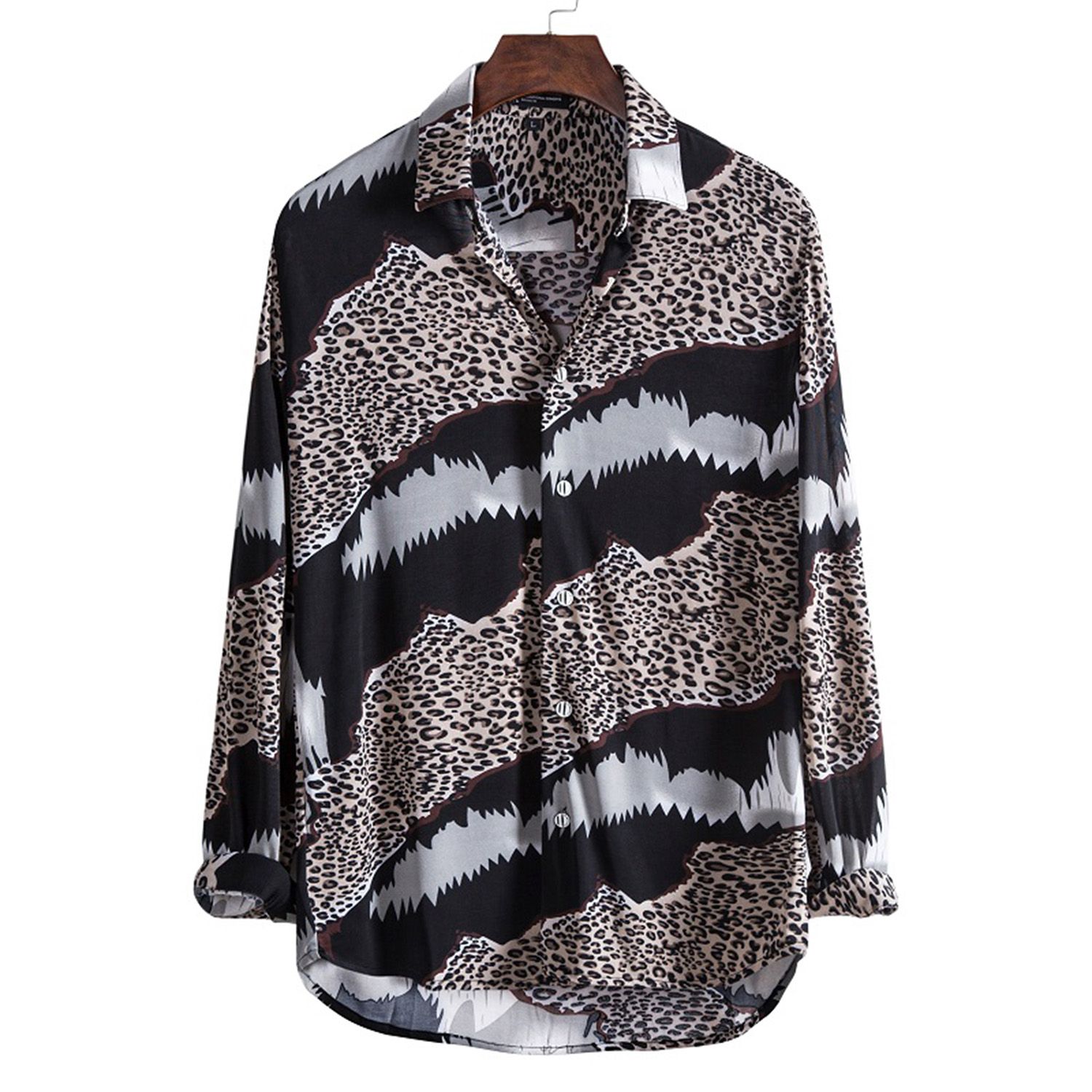 Men Shirt Long Sleeve Printed Cotton Blend Turn Down Collar Buttons Top Streetwear for Spring/Autumn