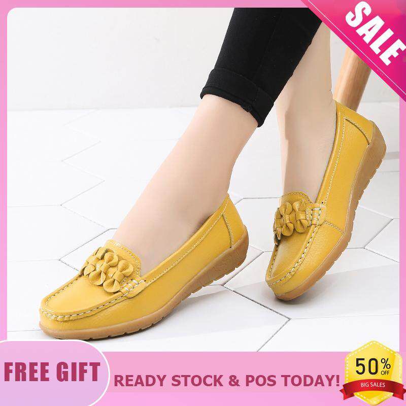 Flat Shoes For Women Leather Loafers Casual Shoes Korean Version Soft Sole Flats Slip On White Shoes Big Size