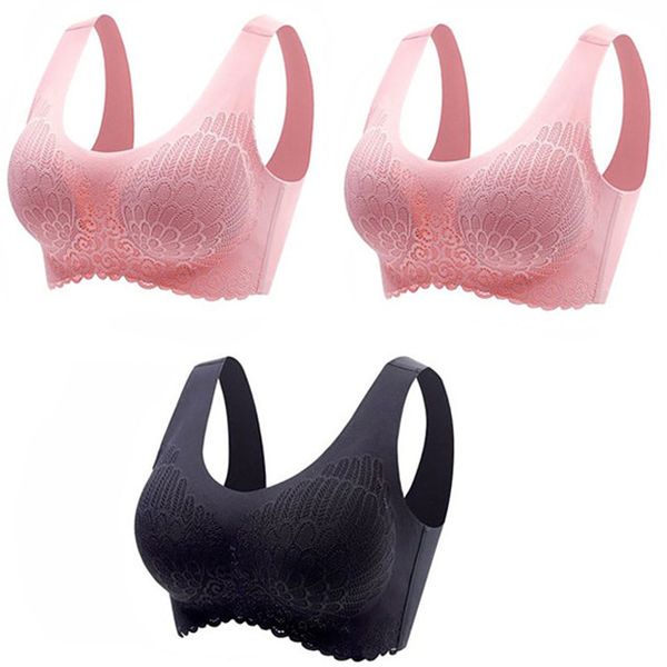 Plus Size 3XL4XL 3PCS/Lot Comfortable Latex Bra Seamless Women Underwear Lace Push Up Bralette With Pad Vest Crop Top Women Bras
