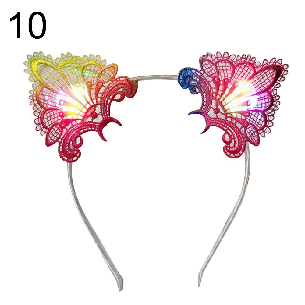 Women LED Light Up Cat Ears Lace Hair Hoop Headband Headwear Party Supplies