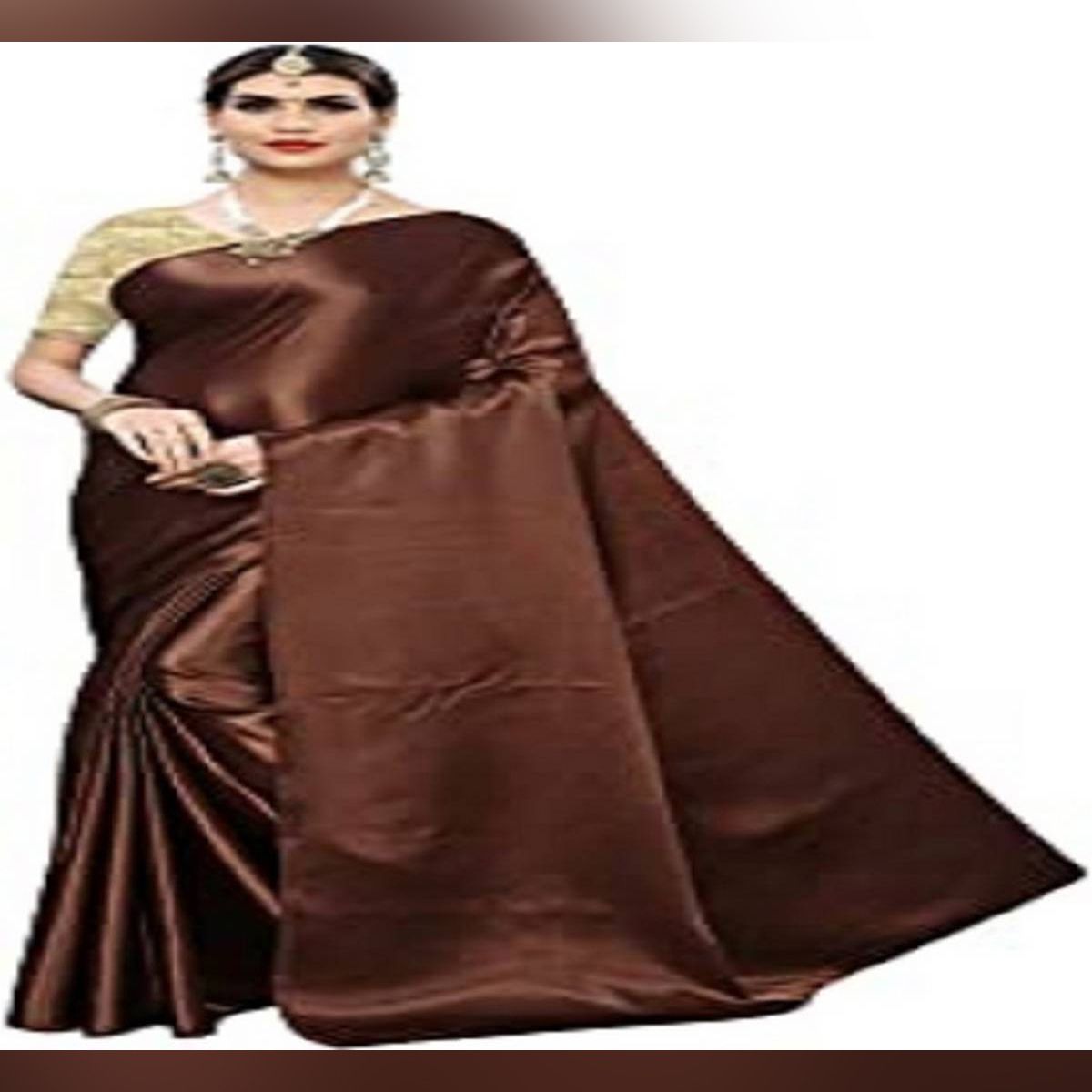 Coffee  Color Soft plain Satin Silk Stylish Saree with Katan Blouse for women