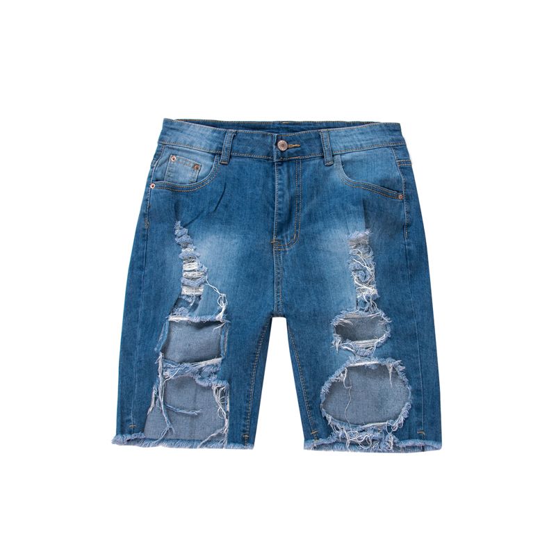 2021 Women's Ripped Denim Shorts Destroyed Mid Rise Stretchy Bermuda Short Jeans Biker Shorts