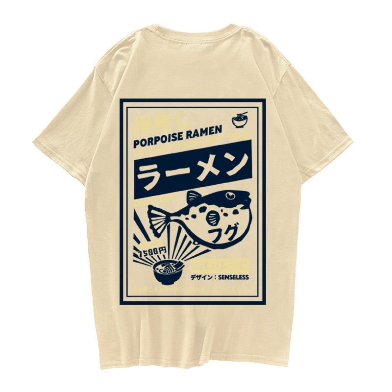 Puffer Fish Ramen Print Short Sleeve T Shirts Harajuku  Hop Casual Streetwear Tees Shirt 2020 Mens Summer100% cotton T-shirt