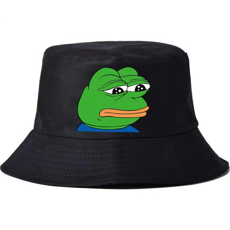 Sad Frog Print Panama Hats Women Men Black White Hip Hop Bob Bucket Cap Harajuku Cotton Fisherman Gorros Caps
