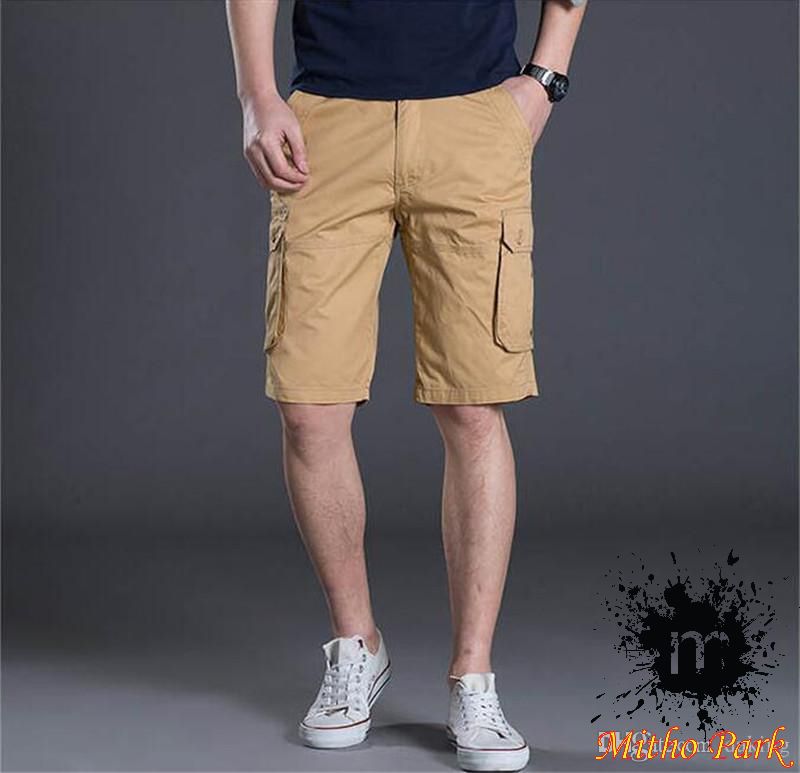 Khaki Mans Comfortable Cotton Cargo Shorts Half Pants