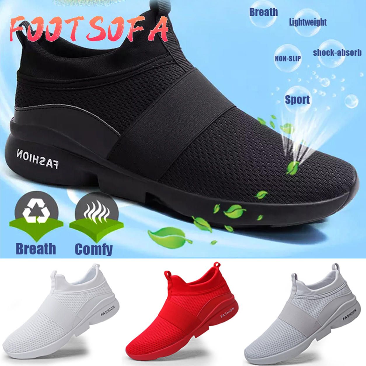 Men Sneakers Lightweight Casual Shoes Men Slip on Sneakers Flat Walking Shoes Trainers Mesh Sports Running Shoes Big Size Sport Shoes Croc Men Shoes