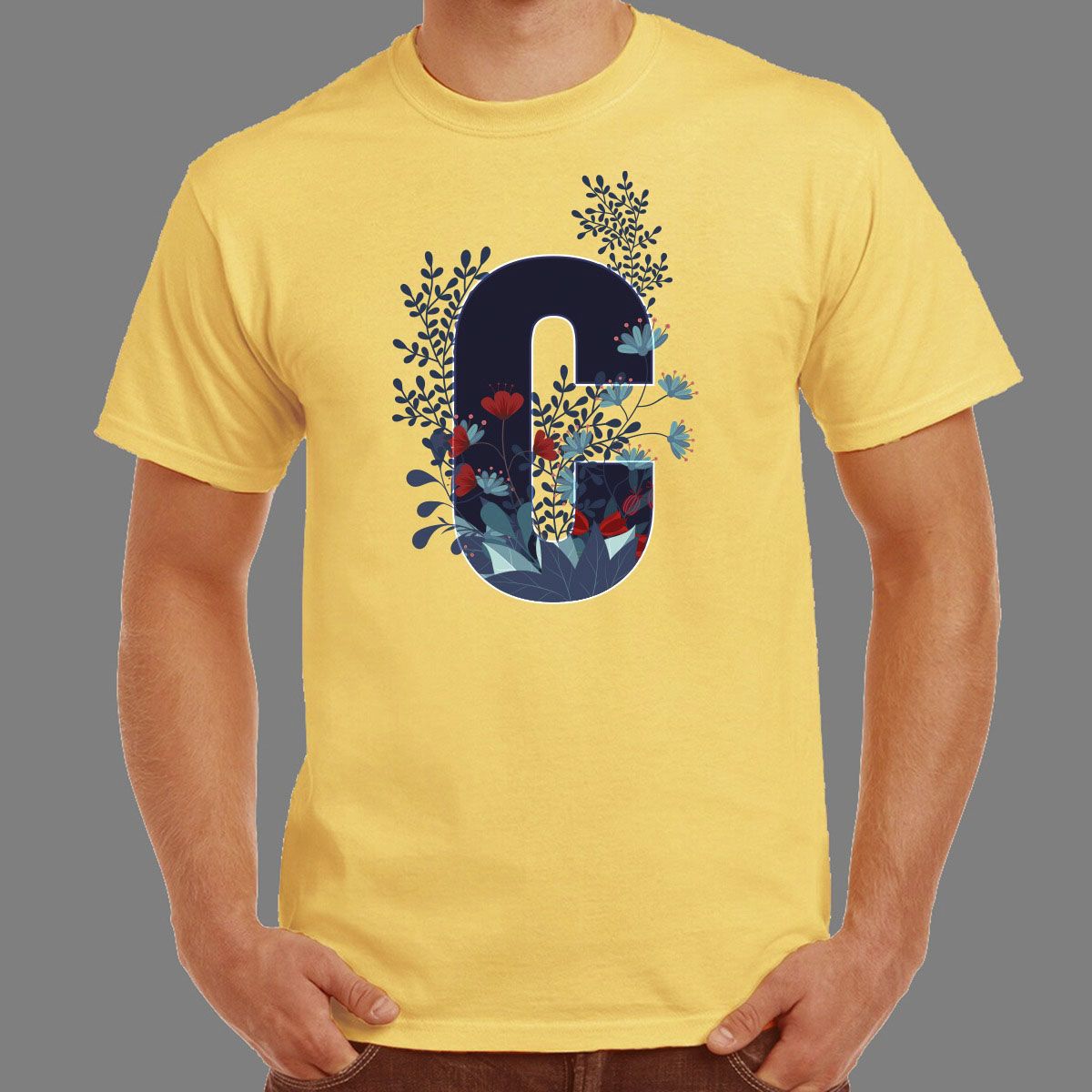 Yellow Synthetic Alphabet T-shirt A to M T-Shirts for Men