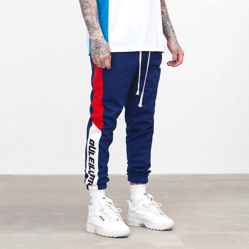 Blue And Red Super Skinny Rib Trouser for Men