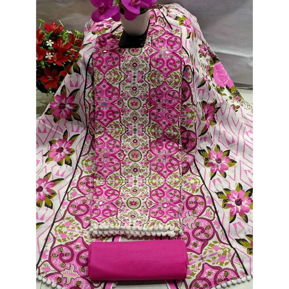 Joypuri Cotton Skin Print ( Dollar) Shalwar Kameez /Three Piece For Women.