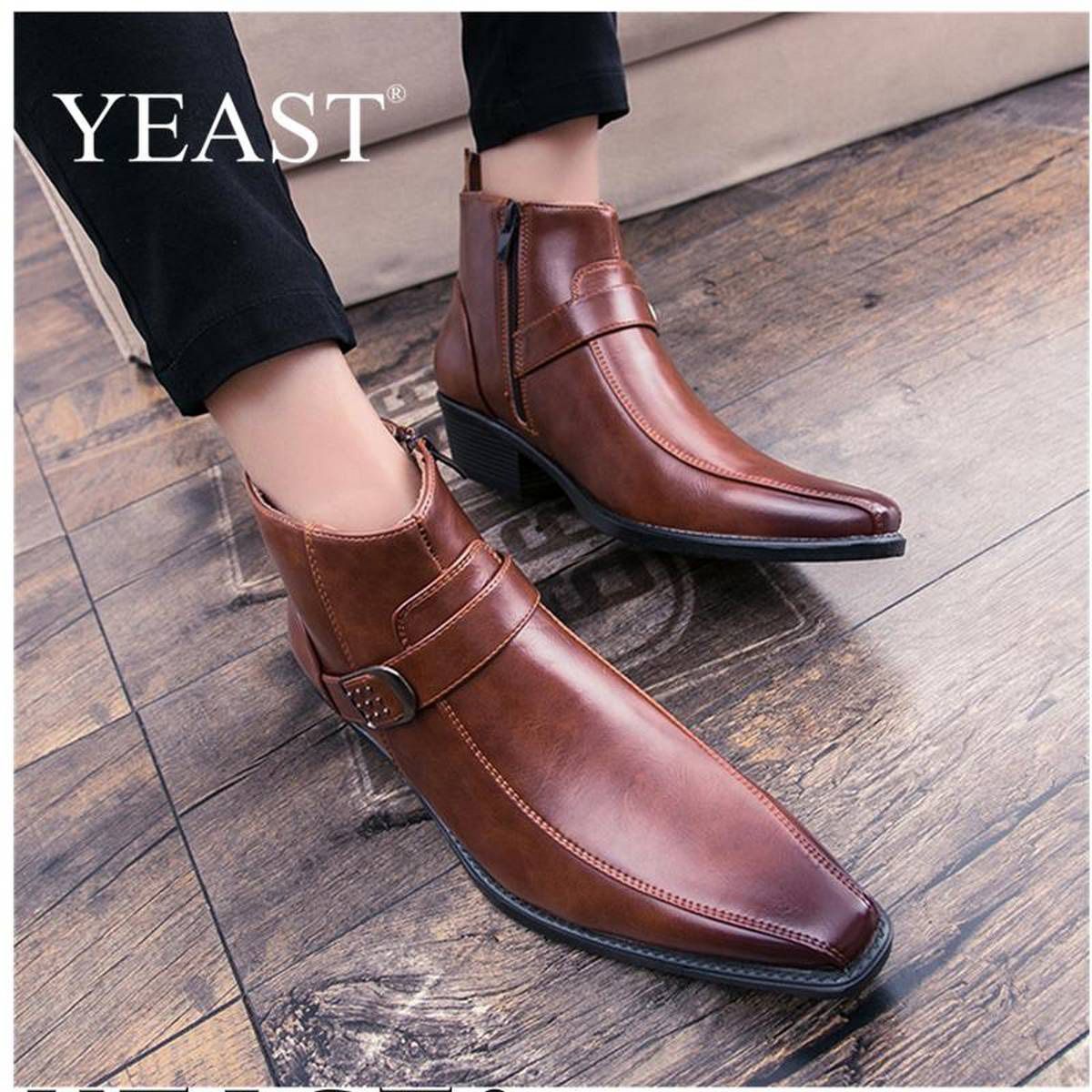 Leather Shoes For Business Formal Flats Luxury Style Formal Shoes High-top Boots Zipper Kasut Kulit Lelaki