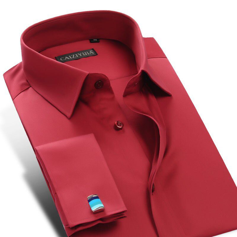 Men's Long-Sleeve Standard-fit French Cuff Dress Shirt Comfortable Smooth Formal Banquet Wedding Shirts (Cufflinks Included)