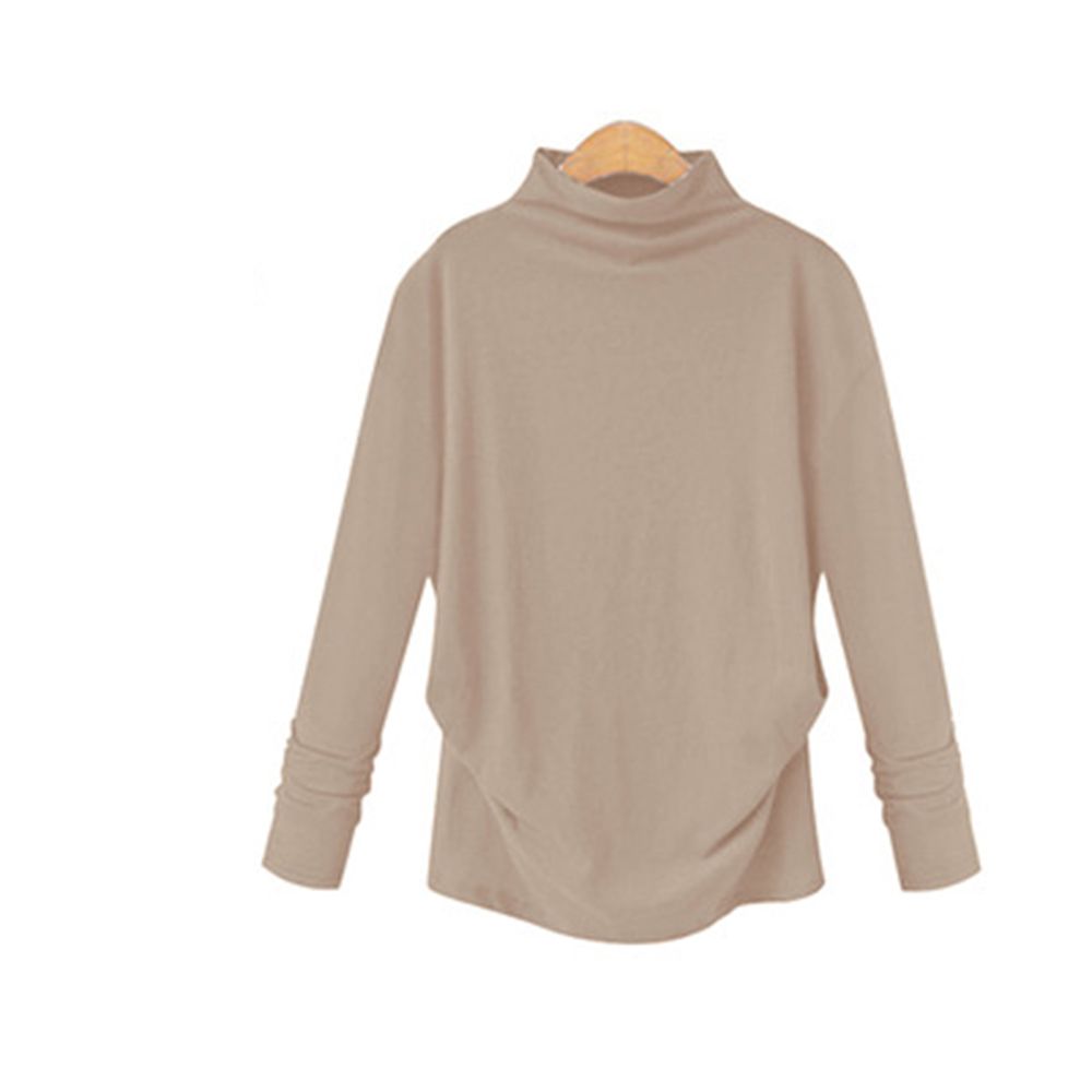 New Autumn Cotton Warm Top Shirt Long Sleeve Solid Color Turtleneck Loose Tunic Pullover Top Clothes For