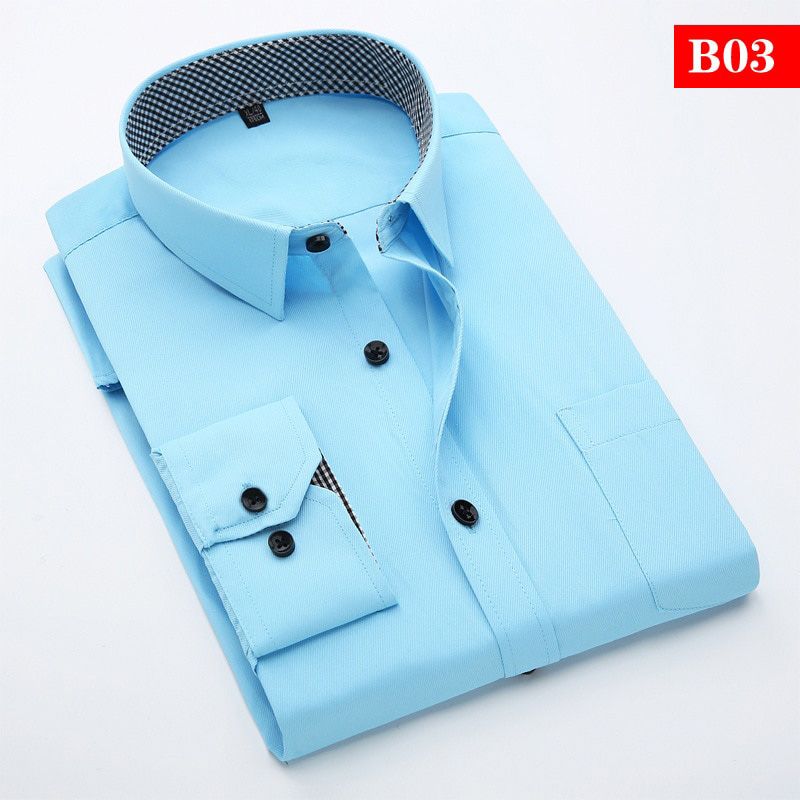 Quality Good Classical Dress Shirt Male Spring Autumn Long Sleeve Solid Twill Formal Business Men Social Button Slim Fit Shirts
